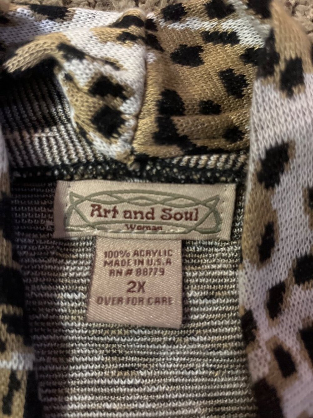 Art and Soul Leopard Print Open Front Lightweight Knit Cardigan Vest 2X Used USA - Picture 5 of 10